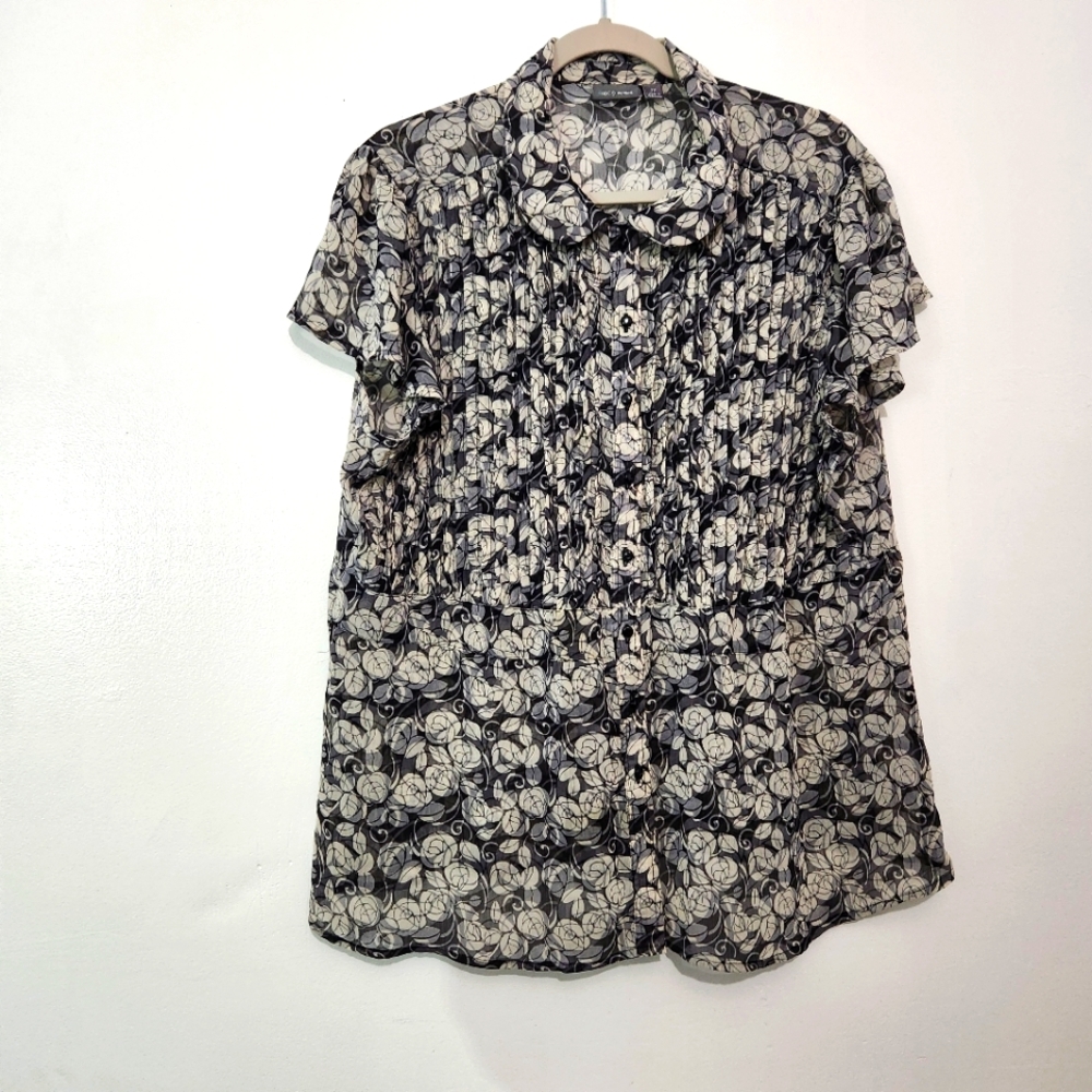 Apt. 9 Plus Size 2X Sheer Floral Rose Pleated Flutter Sleeve Blouse